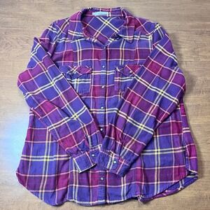 Maurices Plaid Flannel Shirt Women's Long Sleeve Button Up Purple Pink Size 1